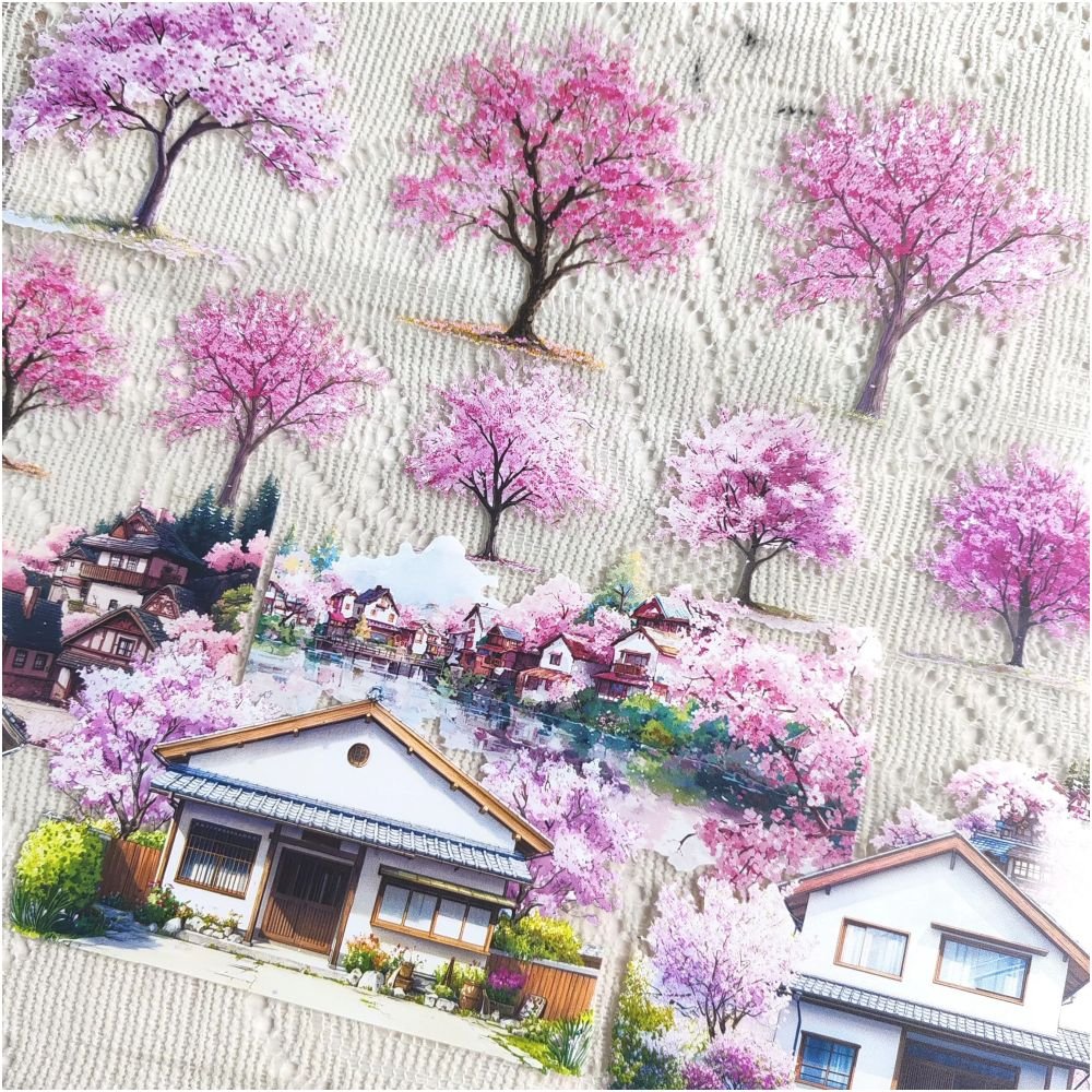 Sakura Tree Town Landscape PET Tape 6 Styles 9cm x 1m - ViktaShop