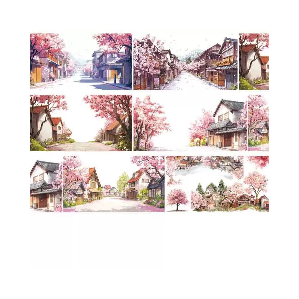 Sakura Tree Town Landscape PET Tape 6 Styles 9cm x 1m - ViktaShop