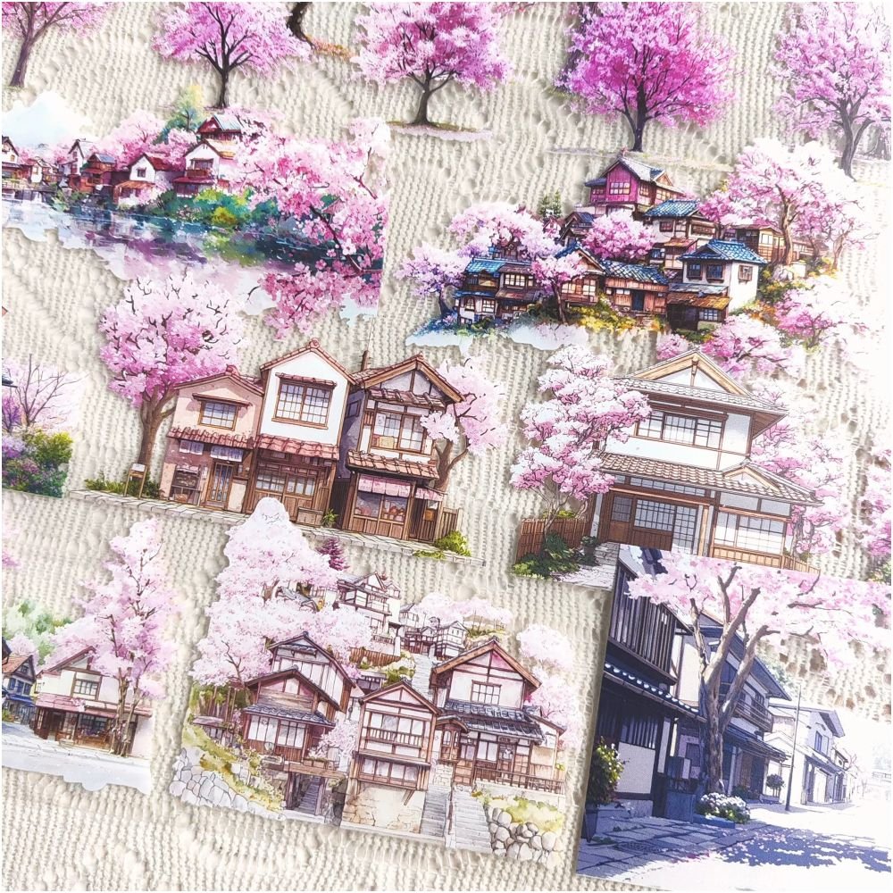 Sakura Tree Town Landscape PET Tape 6 Styles 9cm x 1m - ViktaShop