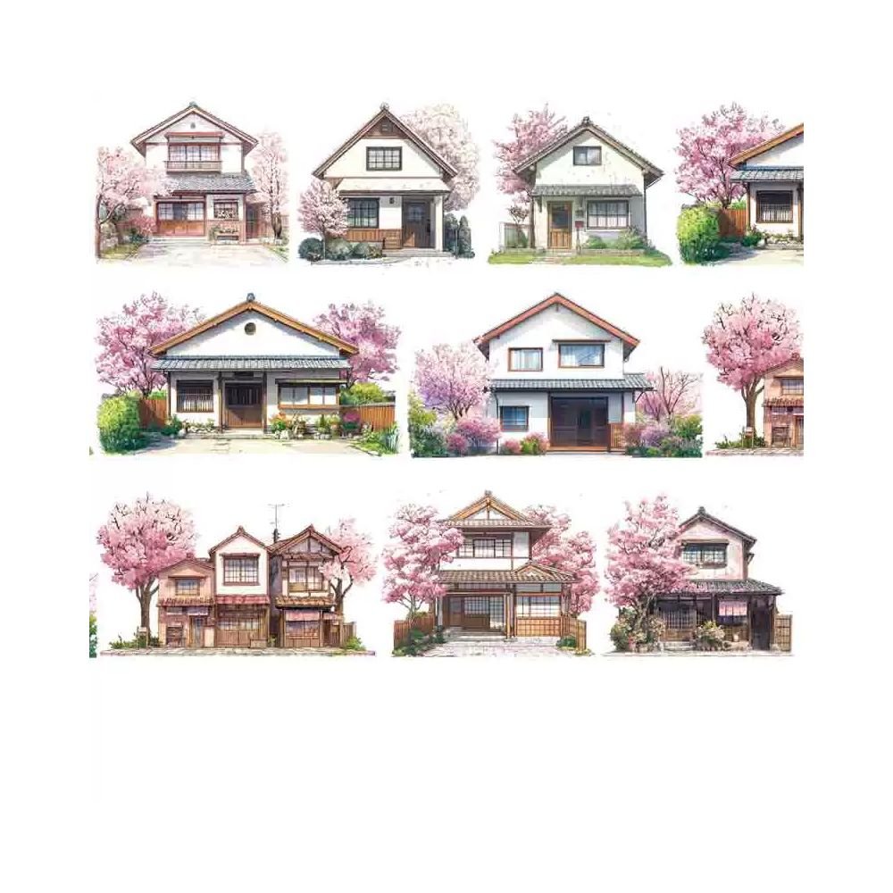 Sakura Tree Town Landscape PET Tape 6 Styles 9cm x 1m - ViktaShop