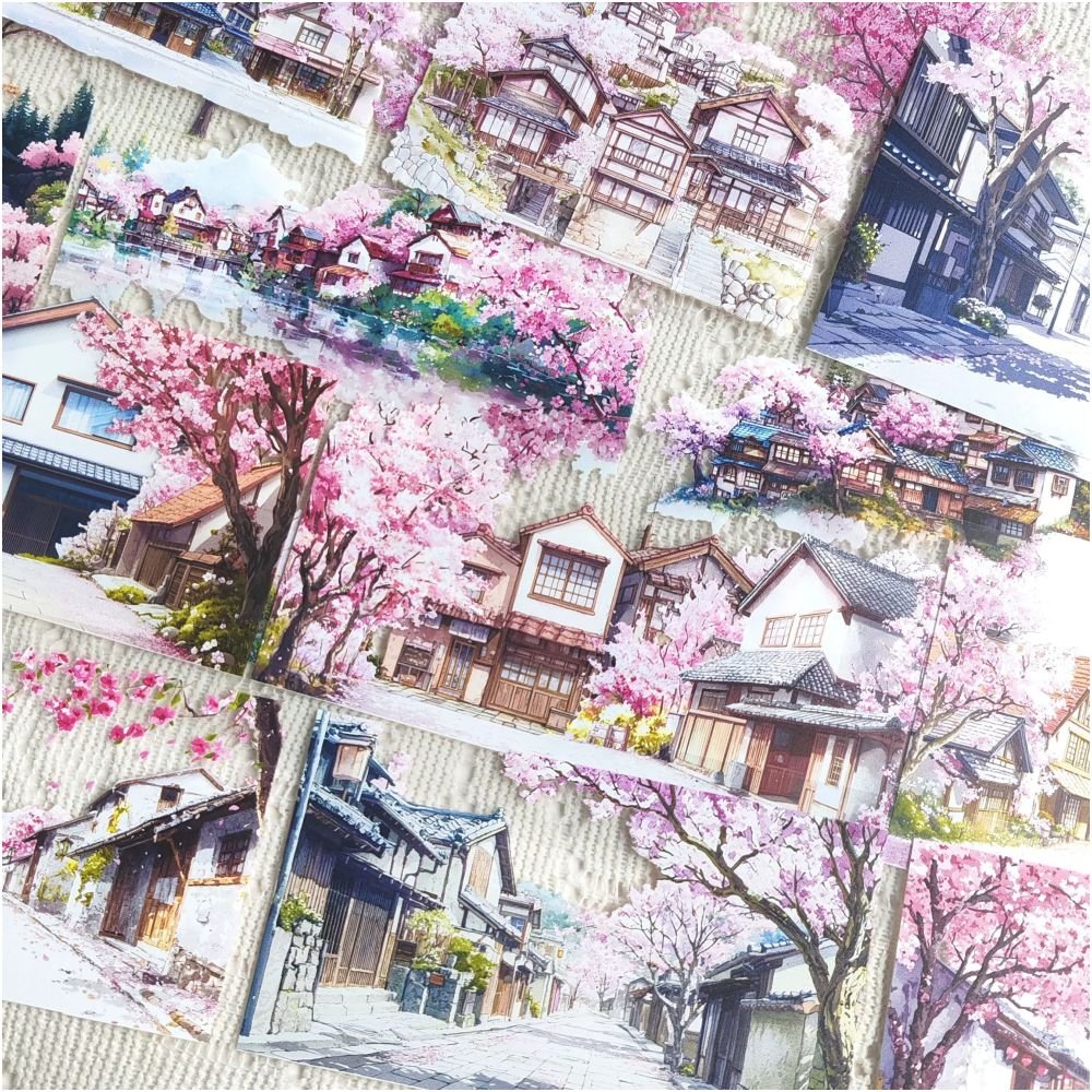 Sakura Tree Town Landscape PET Tape 6 Styles 9cm x 1m - ViktaShop