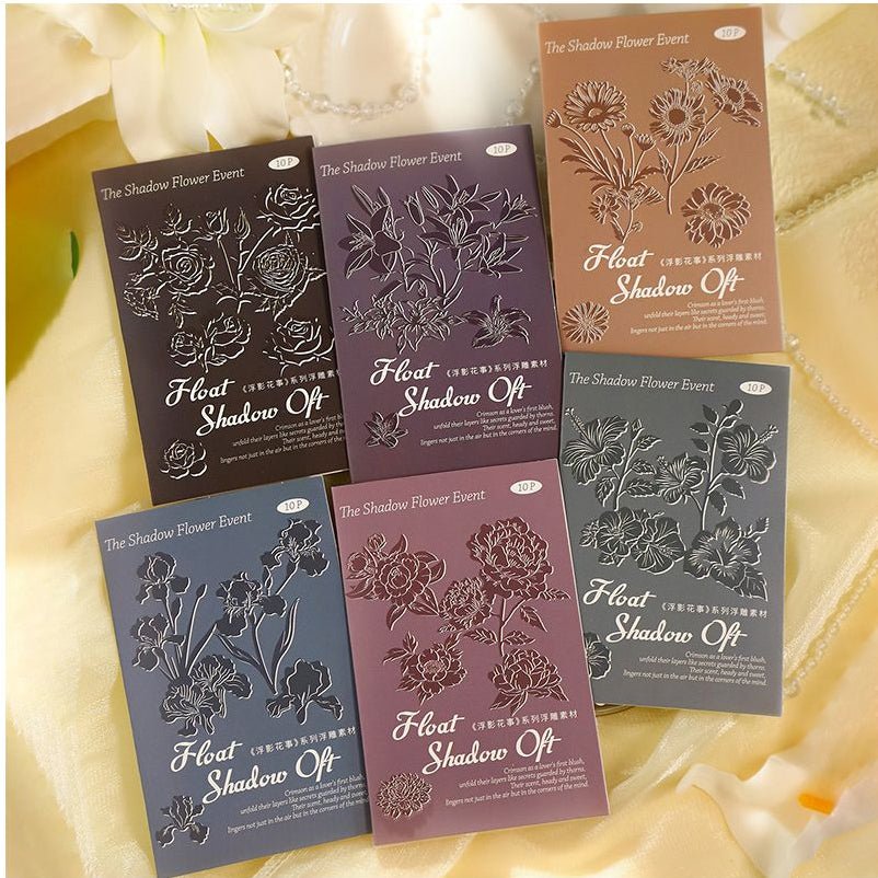 Shadows and Floral Embossed Paper 10 sheet 6 Styles - ViktaShop