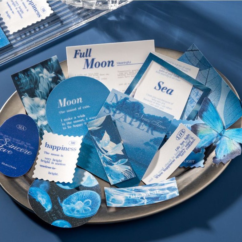 Silent Blue Series Paper Sticker 6 Styles 30 Pcs - ViktaShop