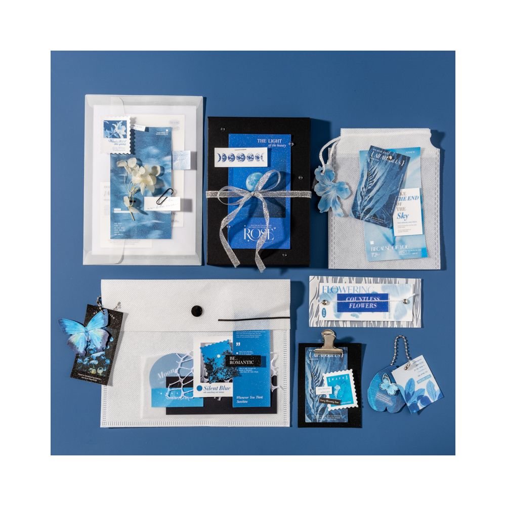 Silent Blue Series Paper Sticker 6 Styles 30 Pcs - ViktaShop