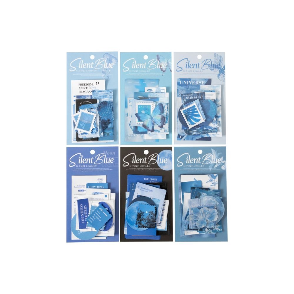 Silent Blue Series Paper Sticker 6 Styles 30 Pcs - ViktaShop