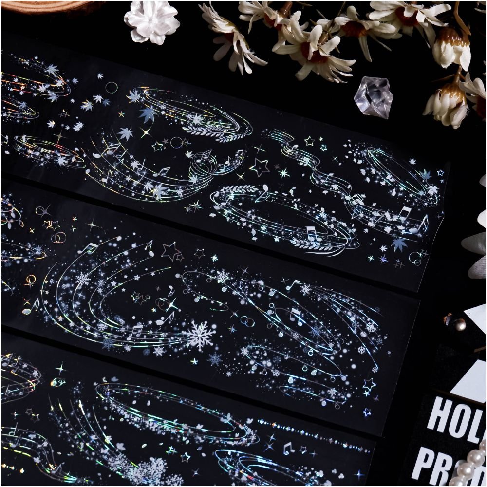 Silver musical note starlight PET Tape 6.5cm x 1m - ViktaShop