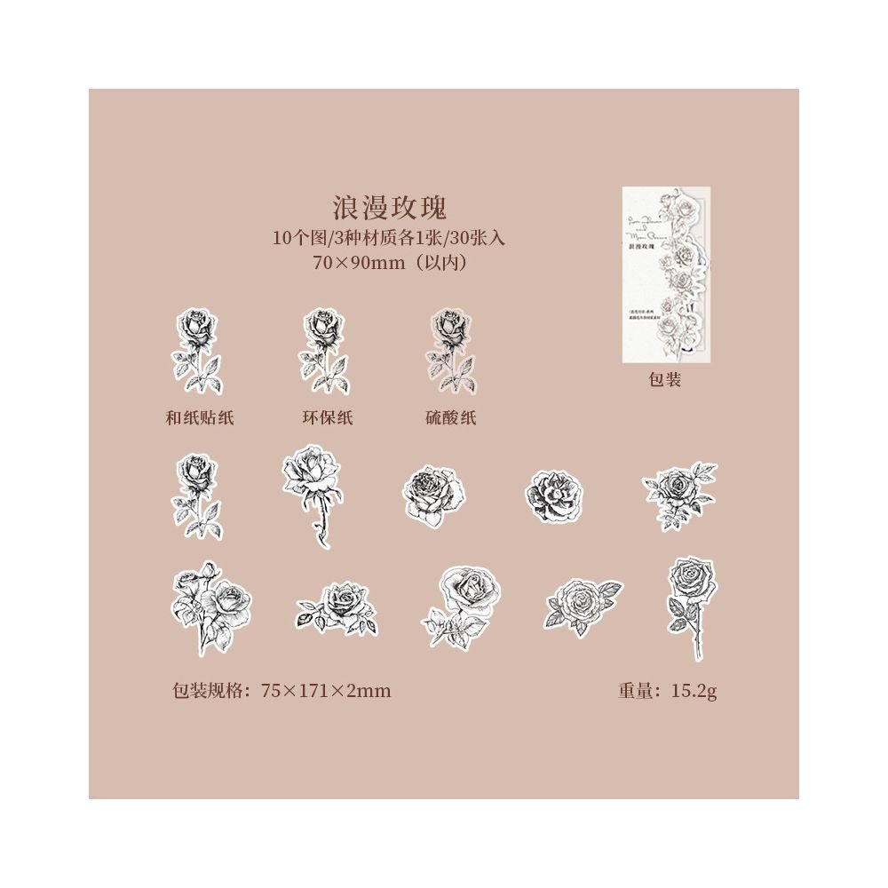 Sketch of Flowers and Plants Paper Stickers 6 Designs 30 Pcs - ViktaShop