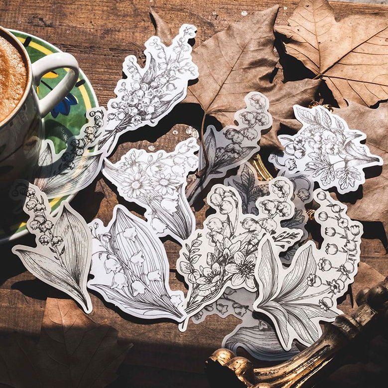 Sketch of Flowers and Plants Paper Stickers 6 Designs 30 Pcs - ViktaShop