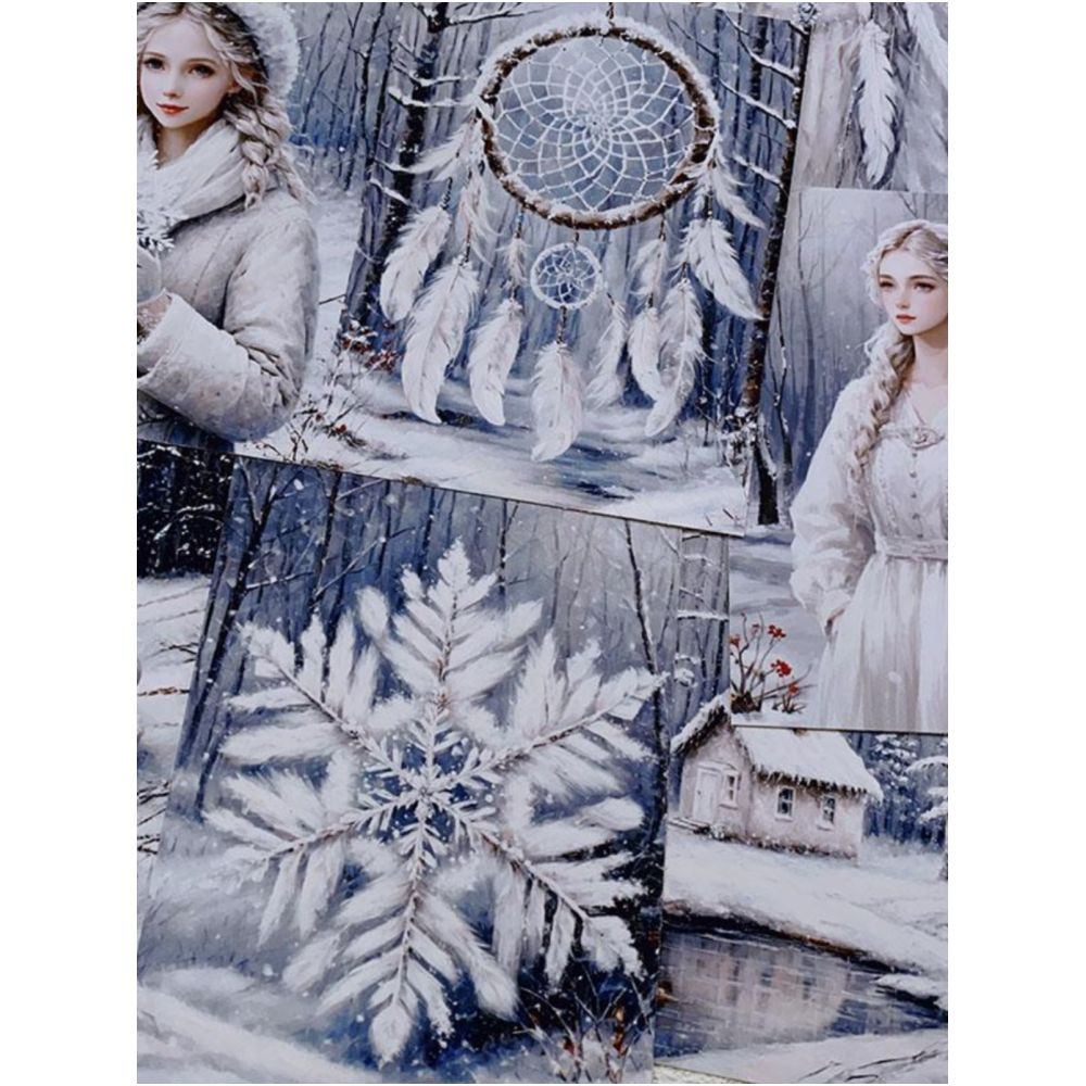 Snowflake winter background material paper 16 Sheets 13cm x 19cm - ViktaShop
