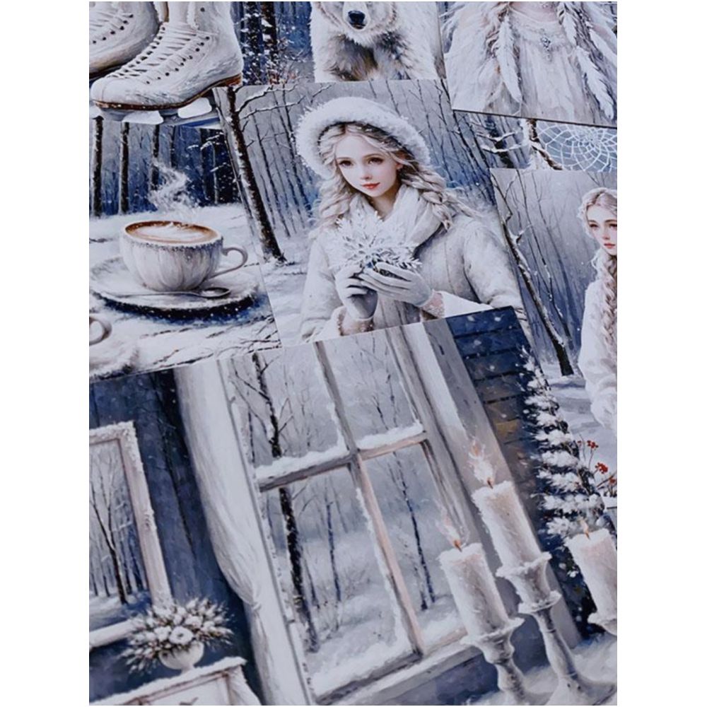 Snowflake winter background material paper 16 Sheets 13cm x 19cm - ViktaShop