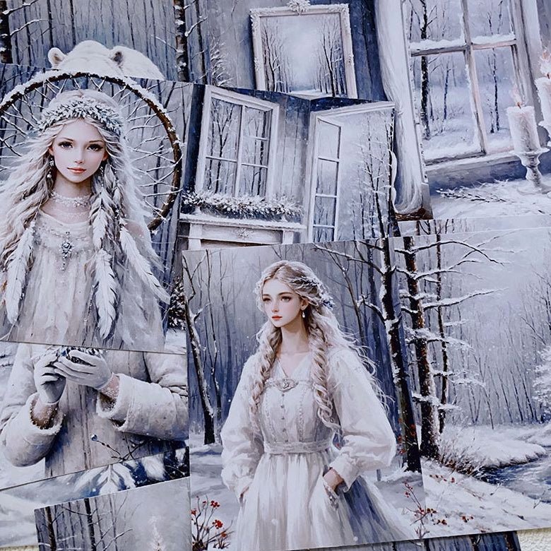 Snowflake winter background material paper 16 Sheets 13cm x 19cm - ViktaShop