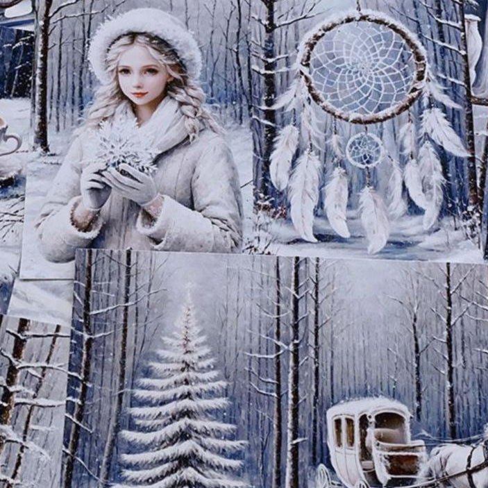 Snowflake winter background material paper 16 Sheets 13cm x 19cm - ViktaShop