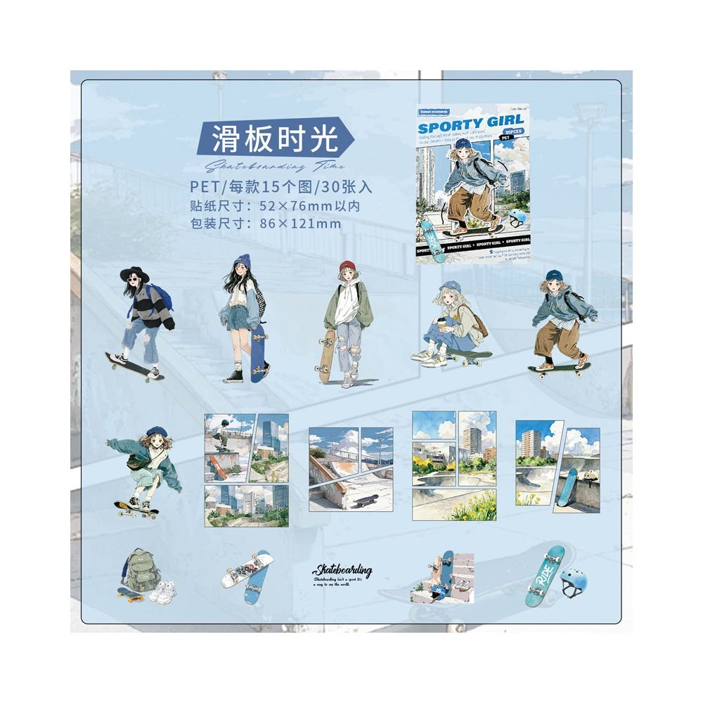 Sports Girl Series PET Sticker Pack 6 Designs - ViktaShop