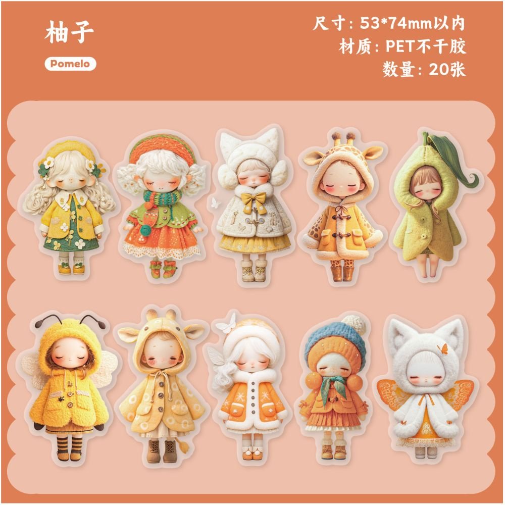 Sugar Velvet Series Doll PET Stickers 20 sheets 6 Styles - ViktaShop