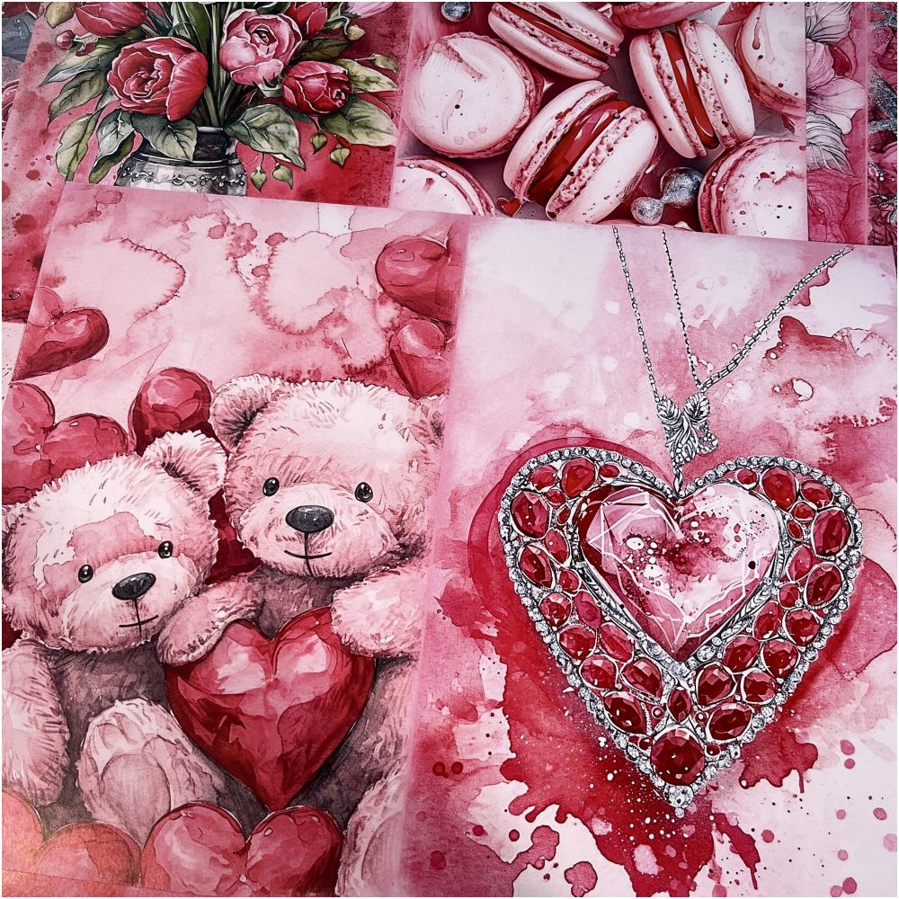 Valentine's Day Pink Love Teddy Bear Material Paper 13cm x 18cm 11 Sheets - ViktaShop