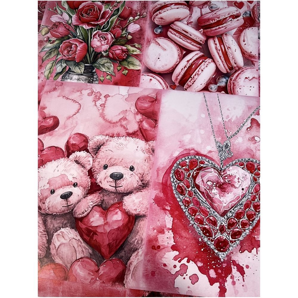 Valentine's Day Pink Love Teddy Bear Material Paper 13cm x 18cm 11 Sheets - ViktaShop