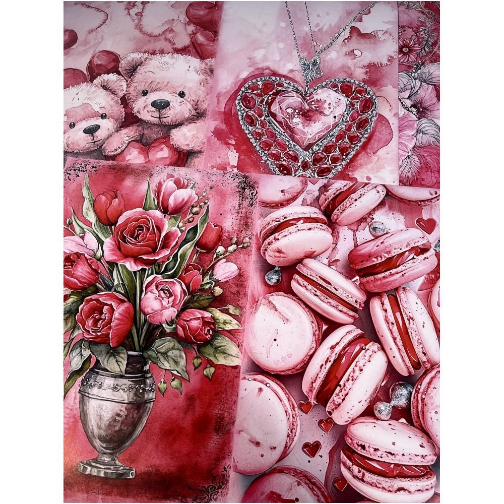 Valentine's Day Pink Love Teddy Bear Material Paper 13cm x 18cm 11 Sheets - ViktaShop