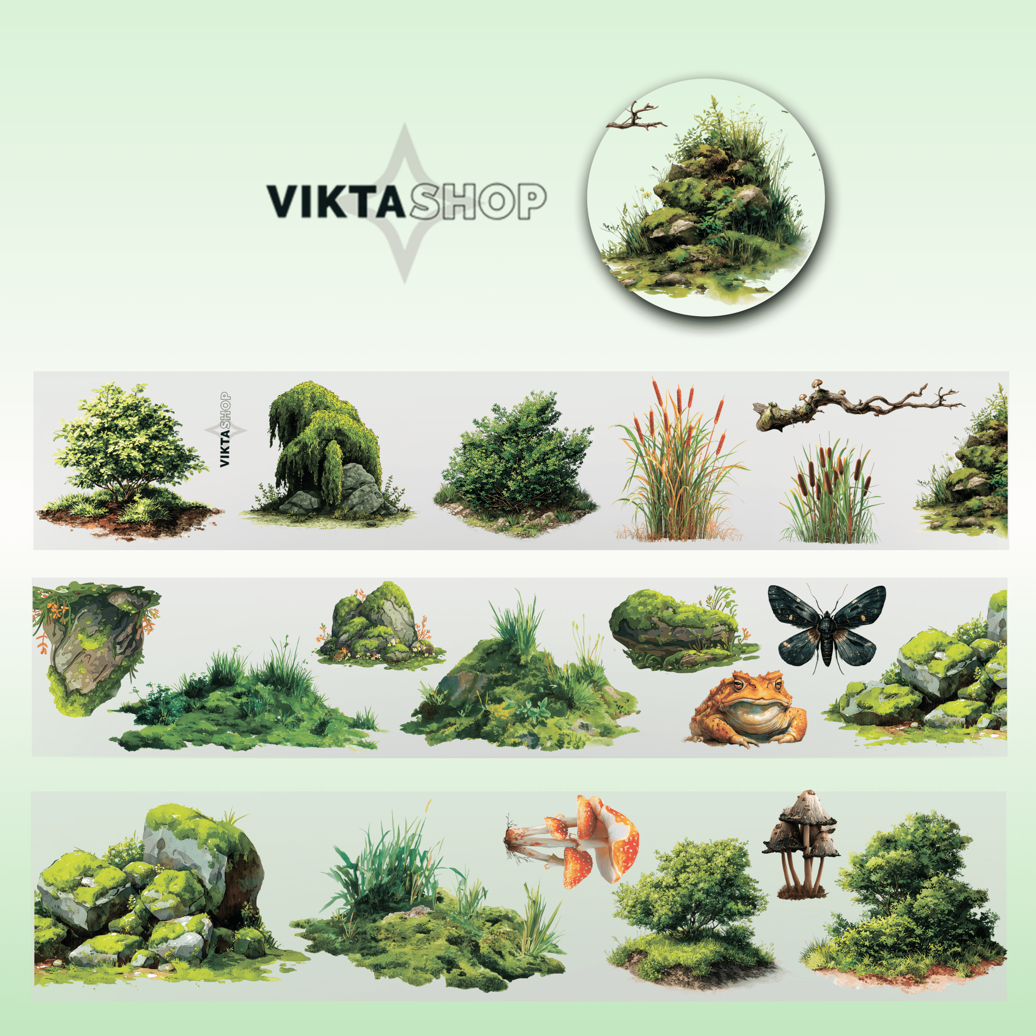Viktashop Stone Grass PET Tape 8cm x 1.25cm - ViktaShop