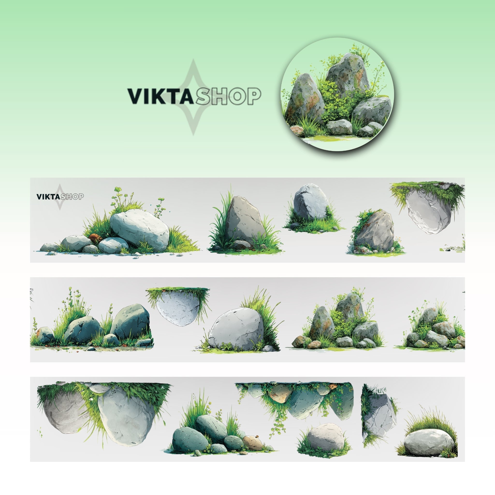 Viktashop Stone with grass PET Tape 6cm x 1m - ViktaShop