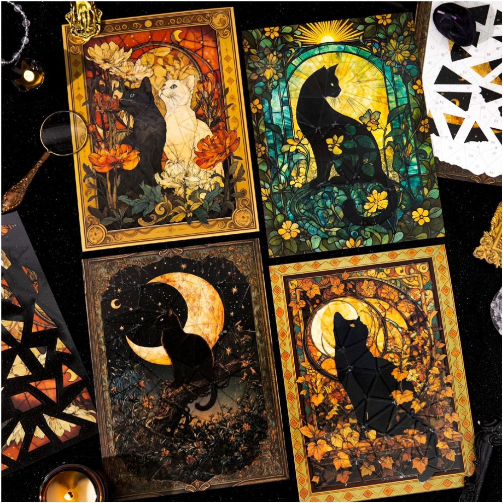 Vintage Cat Puzzle PET Stickers 3 Sheets 4 designs - ViktaShop