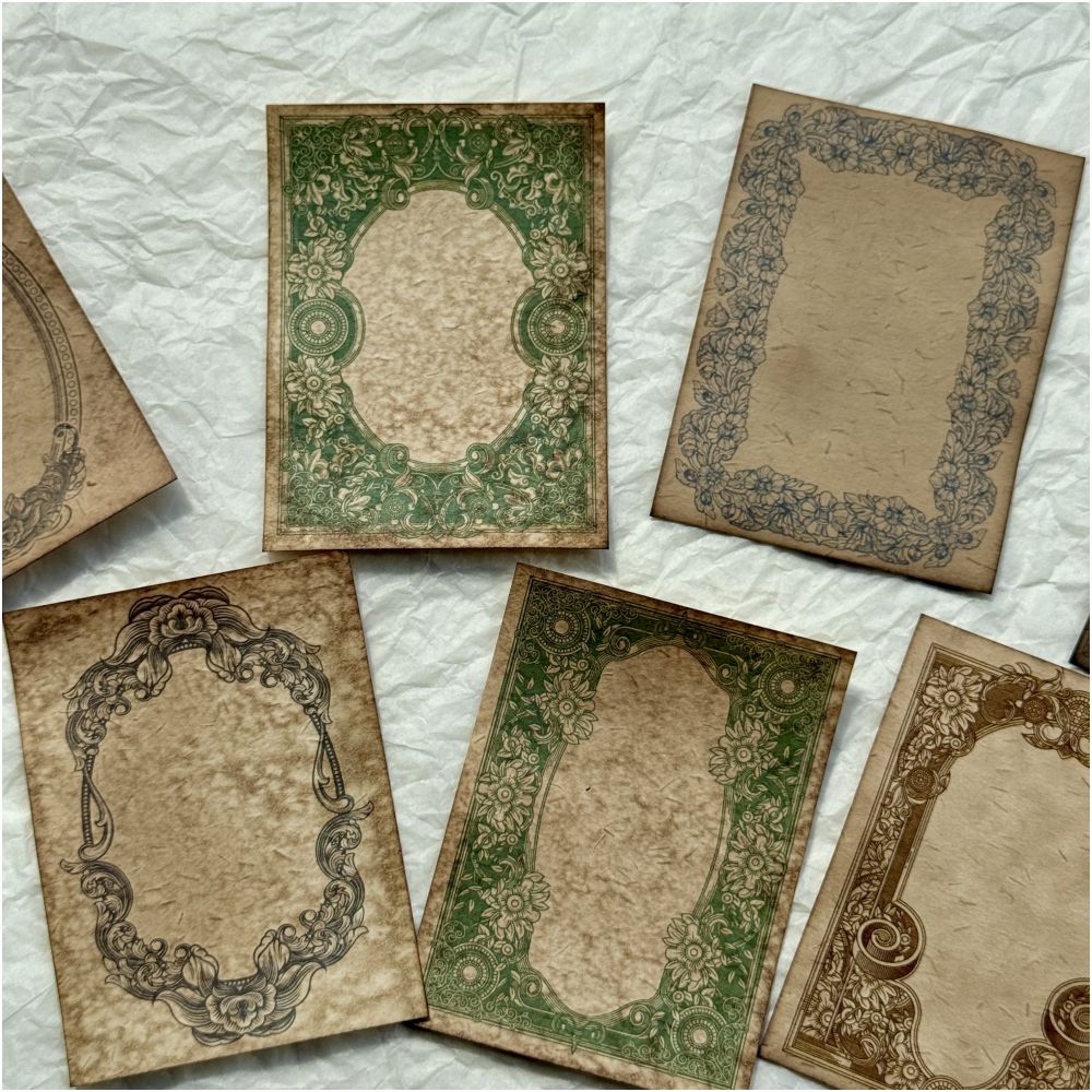 Vintage coffee dyed Baroque special paper 6cm x 8cm 8 Sheets - ViktaShop