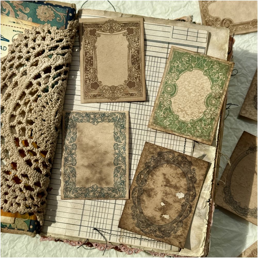 Vintage coffee dyed Baroque special paper 6cm x 8cm 8 Sheets - ViktaShop