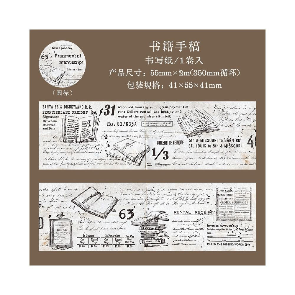 Vintage Manuscript Series Tape 6 Designs 5.5cm / 2m - ViktaShop