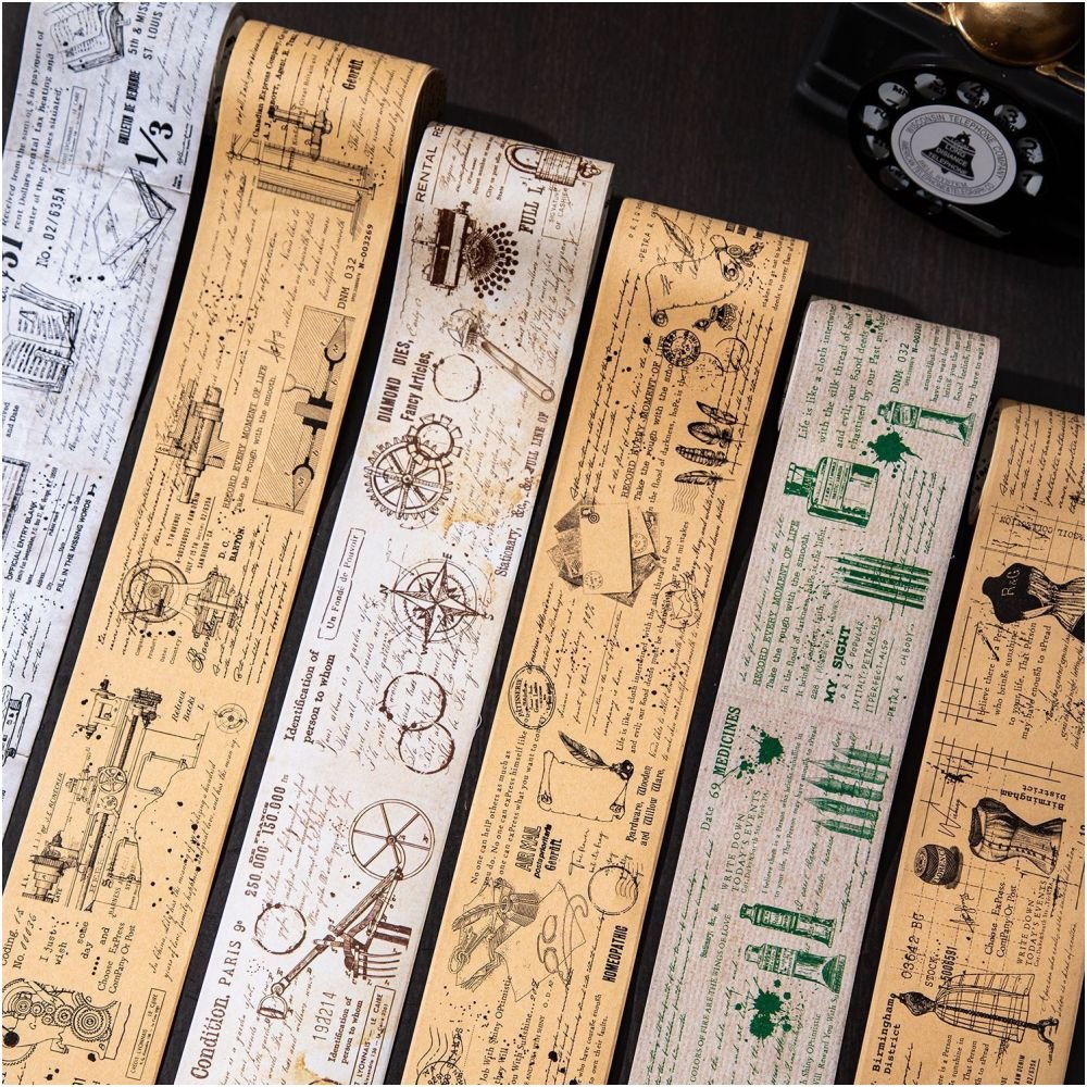 Vintage Manuscript Series Tape 6 Designs 5.5cm / 2m - ViktaShop