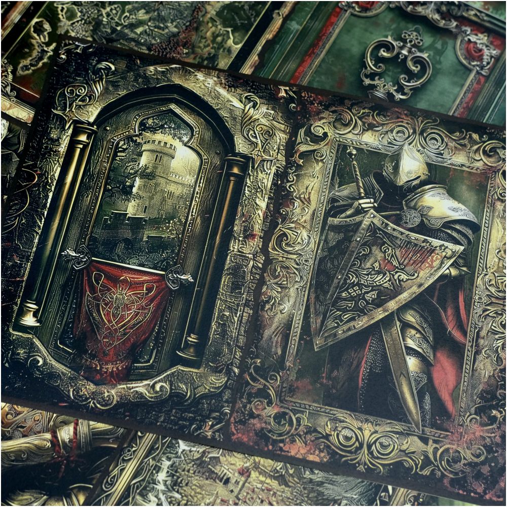 Vintage Medieval Knight Rose Background Paper 14cm x 18cm 10 Sheets - ViktaShop