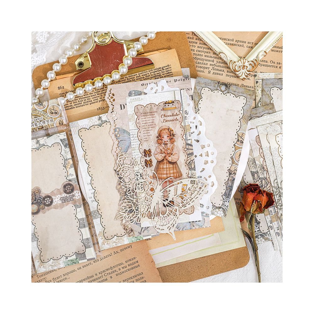Vintage Paper Stickers with Lace Design 30 Sheets 6 Styles - ViktaShop