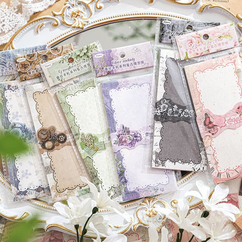 Vintage Paper Stickers with Lace Design 30 Sheets 6 Styles - ViktaShop