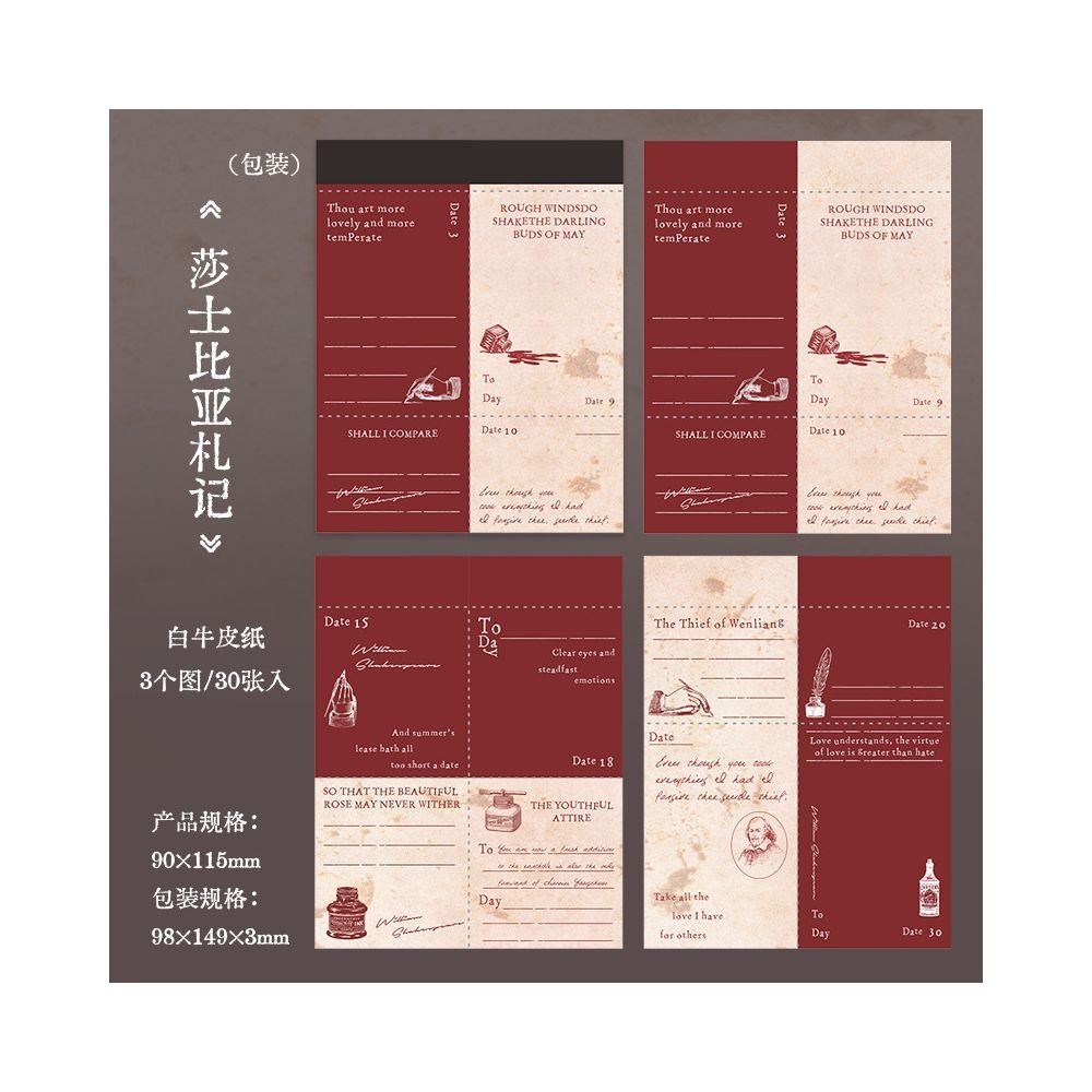 Vintage Style Memo Pads 6 Styles 30 Sheets - ViktaShop