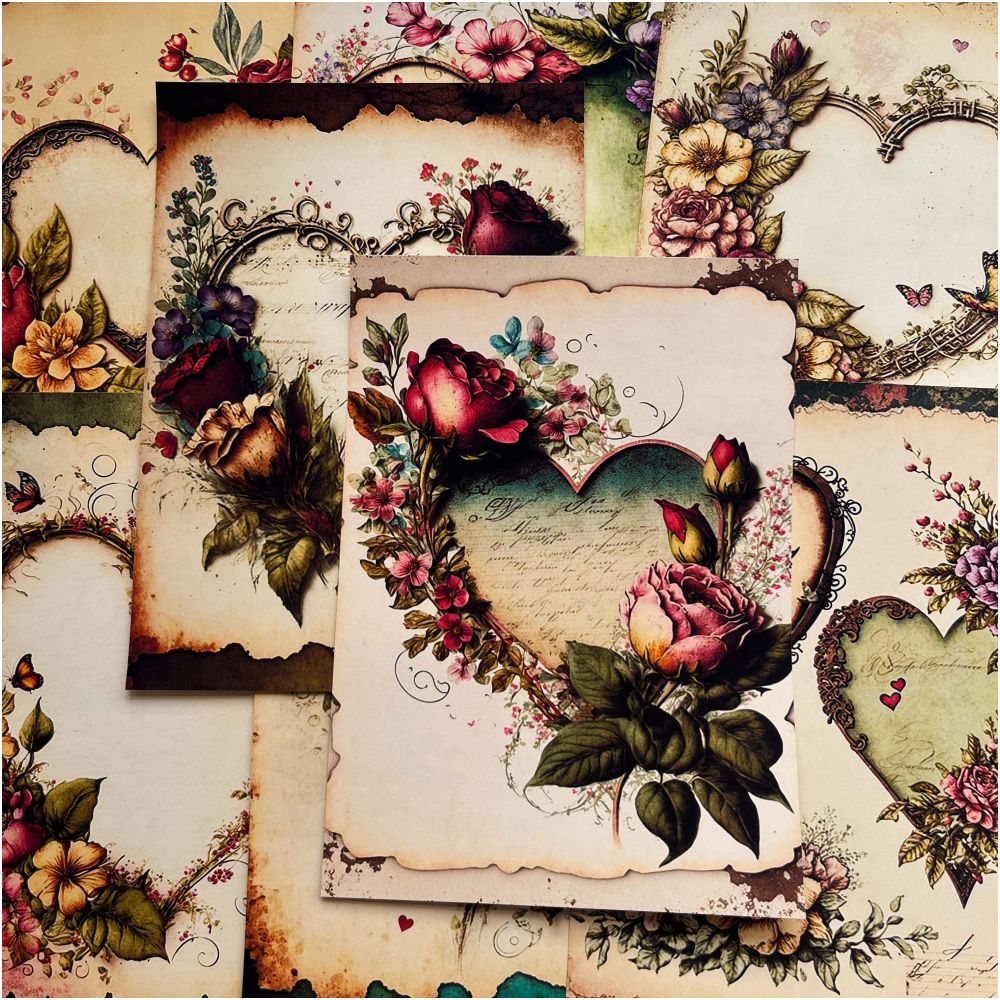 Vintage Valentine's Day Heart Background Paper 13cm x 18cm 8 Sheets - ViktaShop
