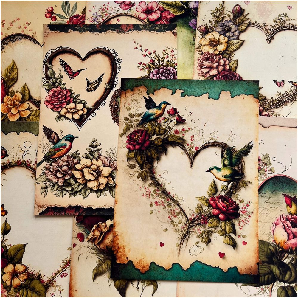 Vintage Valentine's Day Heart Background Paper 13cm x 18cm 8 Sheets - ViktaShop