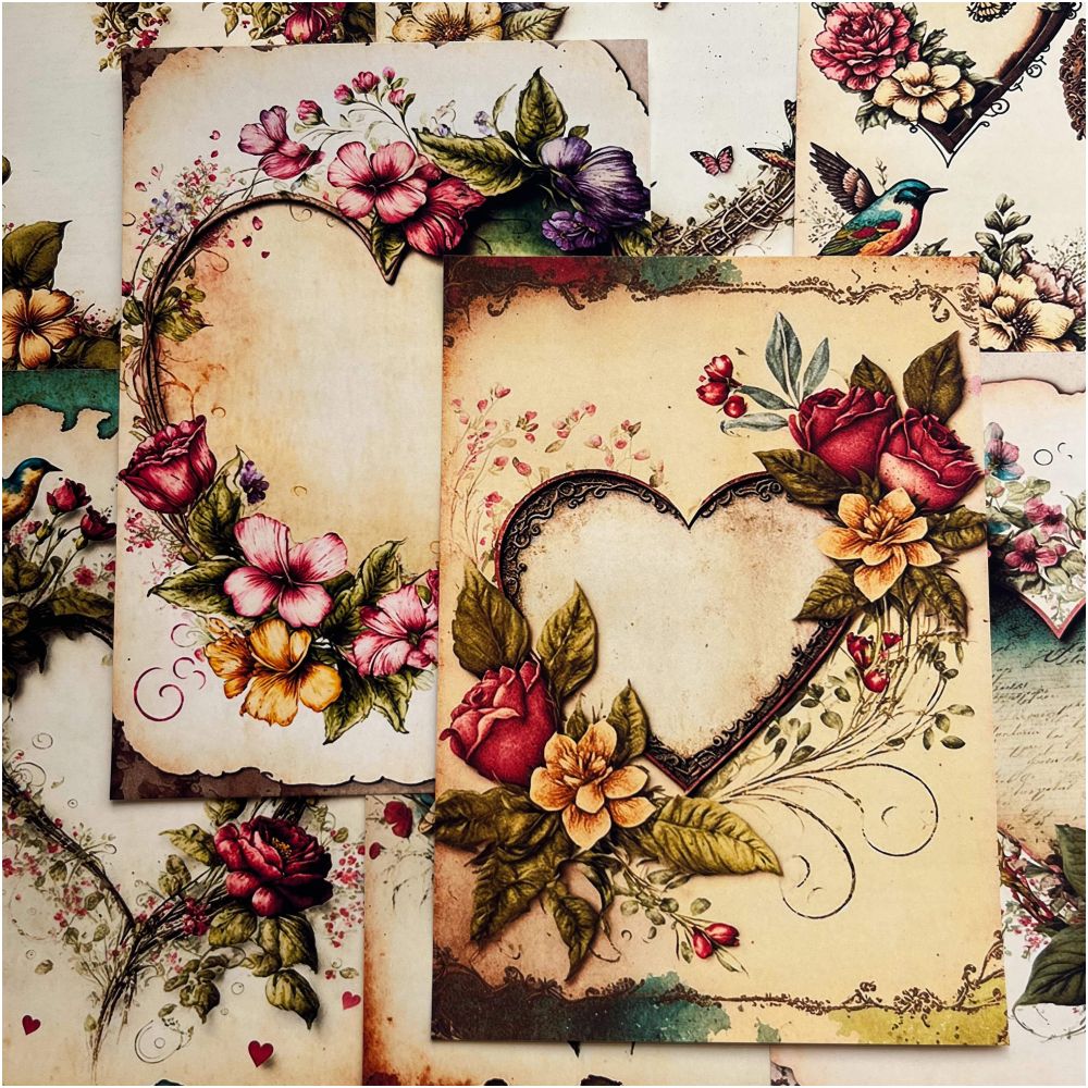 Vintage Valentine's Day Heart Background Paper 13cm x 18cm 8 Sheets - ViktaShop