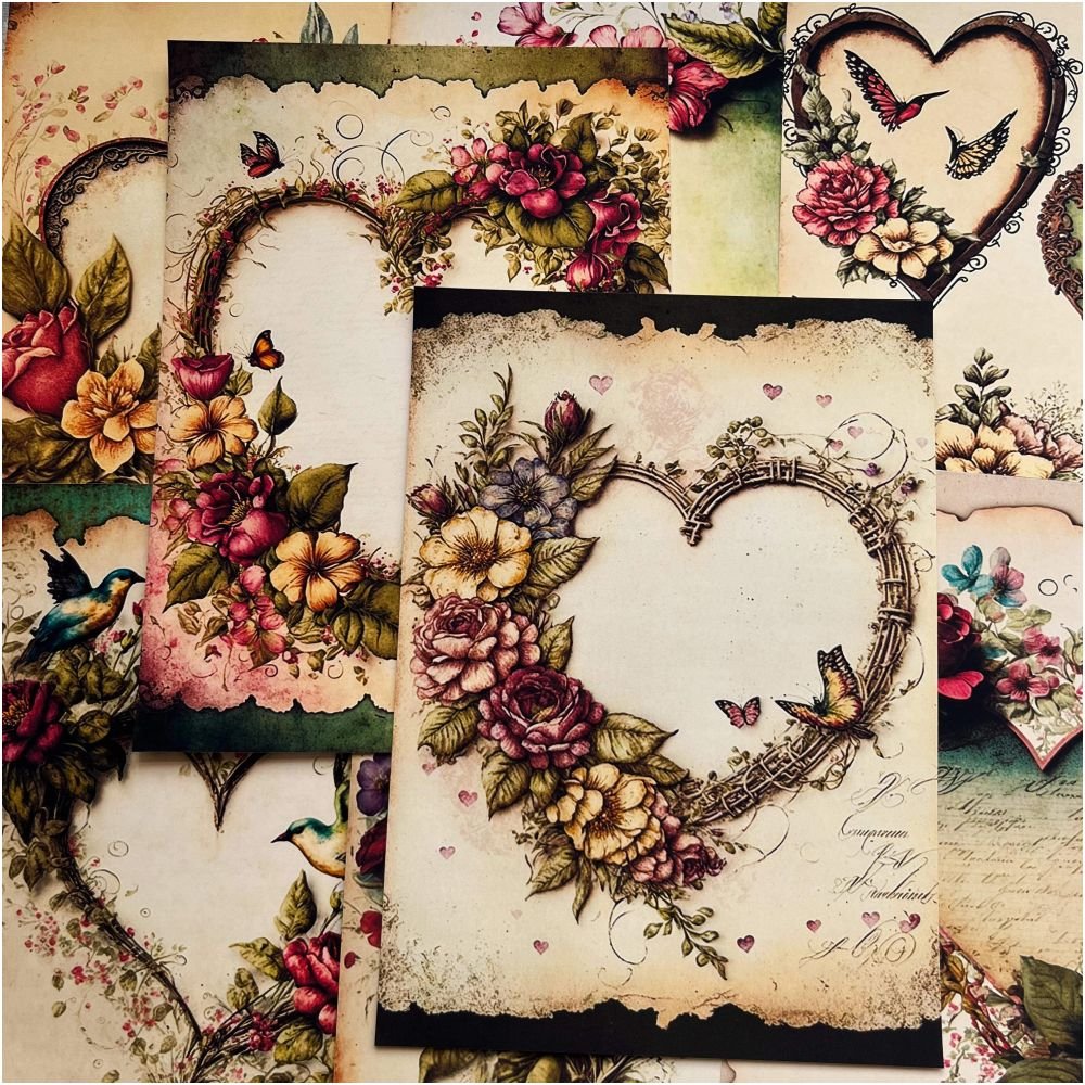 Vintage Valentine's Day Heart Background Paper 13cm x 18cm 8 Sheets - ViktaShop