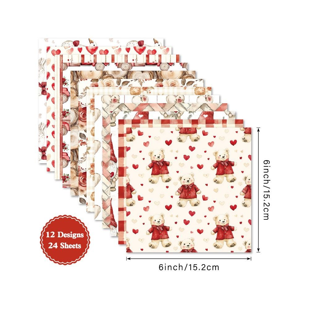 Winter heart series material paper 24 Pcs 15cm x 15cm - ViktaShop