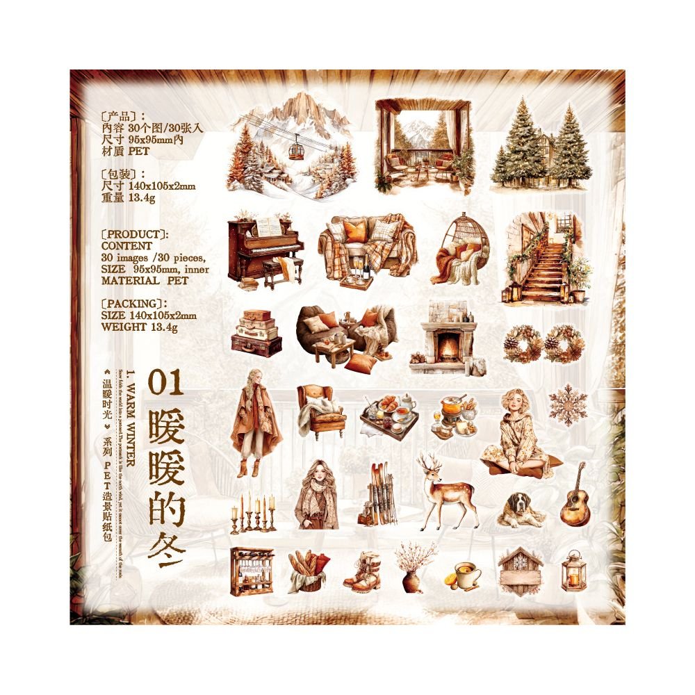 Winter Landscape PET Stickers 30 Sheets 6 Designs - ViktaShop