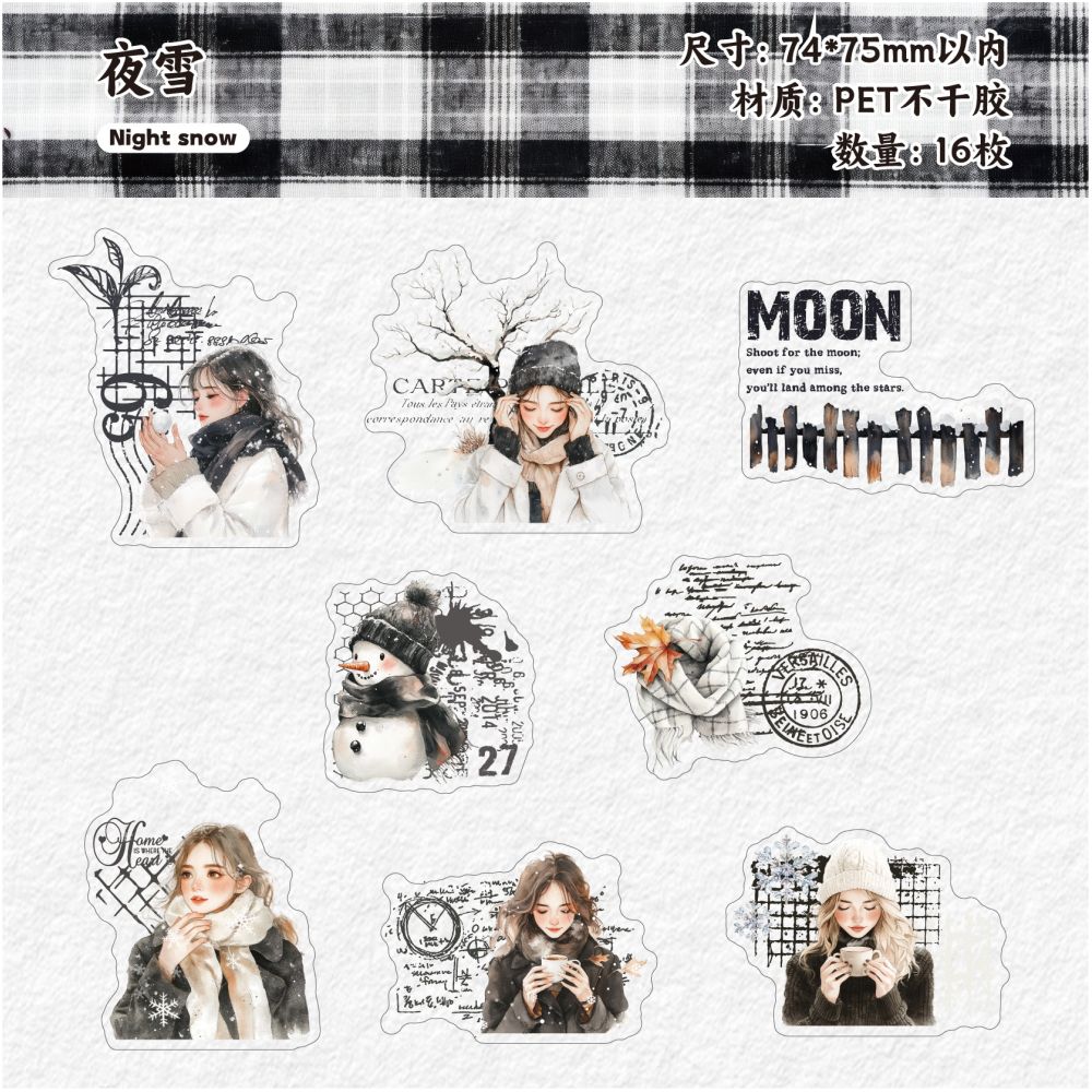 Winter Warmth Series Character PET Stickers 16 Pcs 6 Designs - ViktaShop
