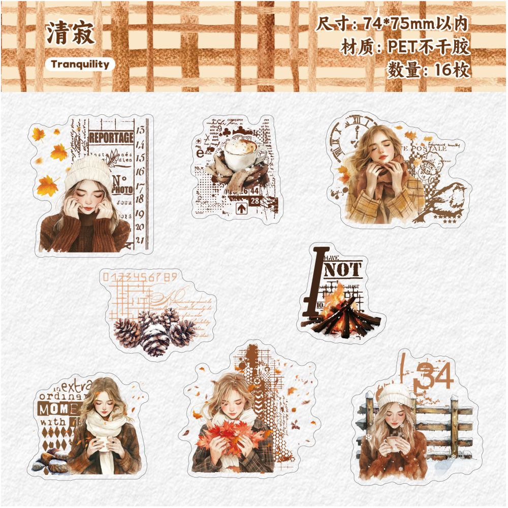 Winter Warmth Series Character PET Stickers 16 Pcs 6 Designs - ViktaShop