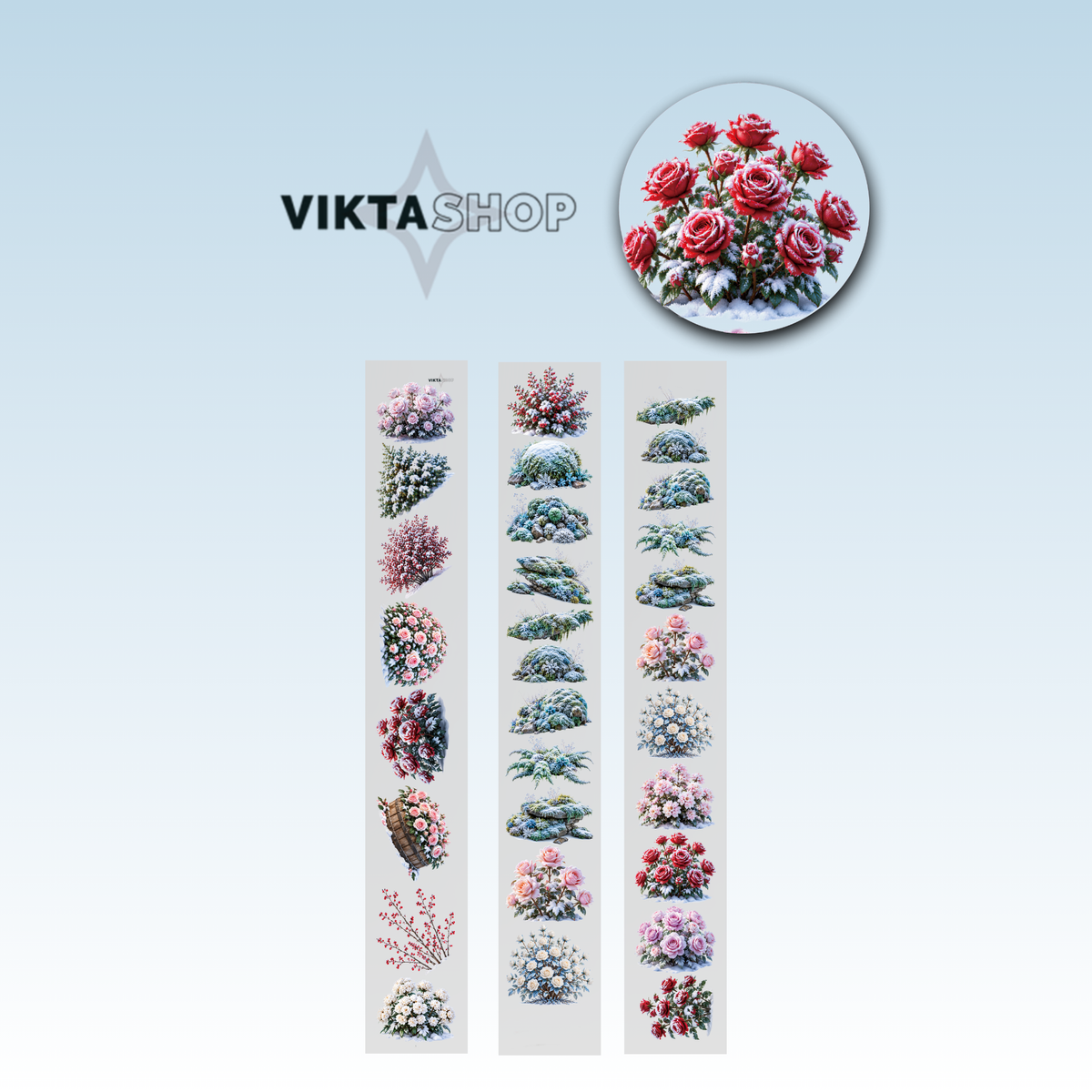 Viktashop Winter Flowers PET Tape 7cm x 1.25m