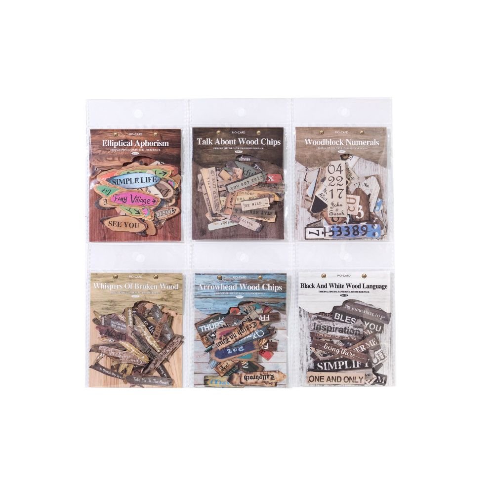 Wooden Language Series Paper Stickers 50 Sheets 6 Designs - ViktaShop