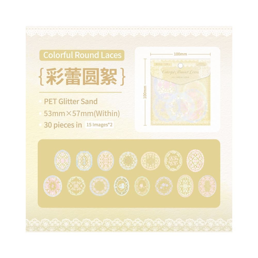 Woven series lace material PET Stickers 6 Styles 30 Pcs - ViktaShop